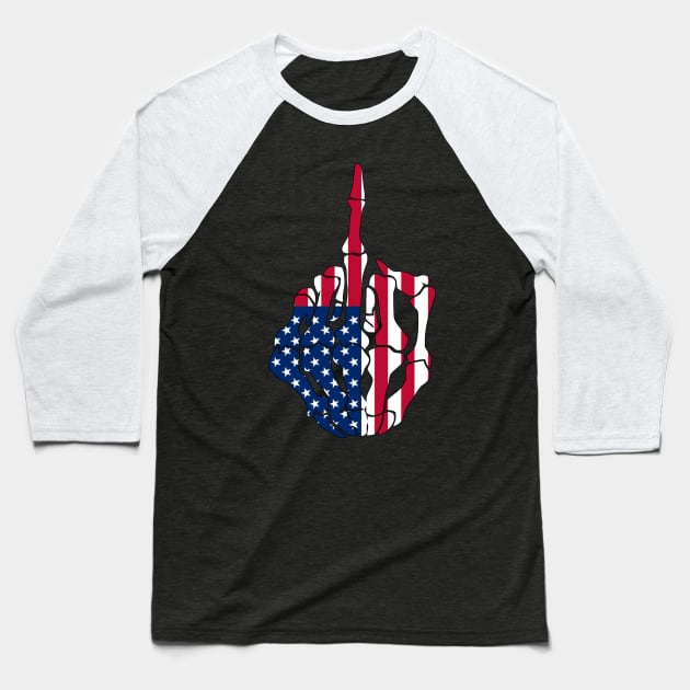 Skeleton Middle Finger United States Of America Flag Baseball T-Shirt by GoodSirWills Place